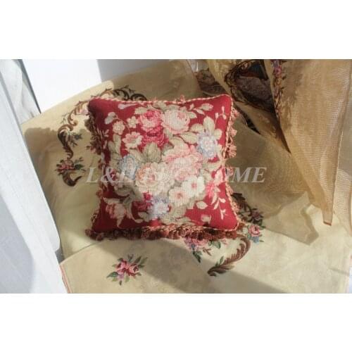 FREE SHIPPING 15K 16"X16" Needlepoint pillow, hand knotted woolen cushion with floral designs no insertion