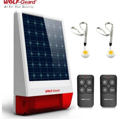 Wireless Outdoor Weather-Proof Solar Siren Simple Security Alarm Burglar System 2 SOS Button 2 Remote Controller Set A