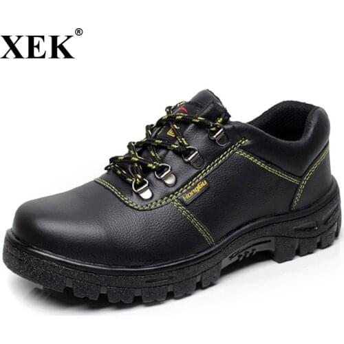 XEK Men Fashion Large Size PU Leather Steel Toe Caps Work Safety Spring Shoes Non-slip Platform Tooling Boots ZLL203