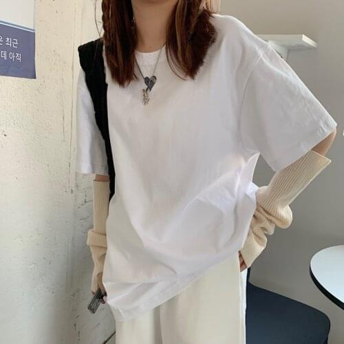 Tshirts Solid Young Girl Sweet Casual Summer 2021 New Short Sleeve Printed Love T shirt Loose O Neck Cute White Women top 262H