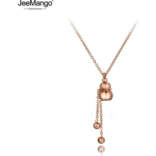 JeeMango Titanium Stainless Steel Chinese National Style Blessing Gourd Charm Pendant Necklace For Women Choker Necklace JN19211