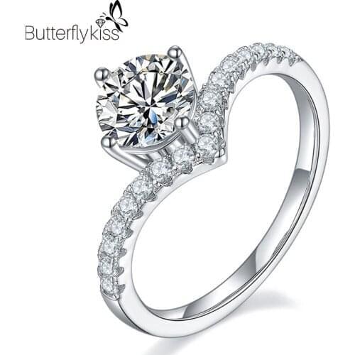 BK Genuine Silver Moissanite Ring 1ct Diamond Rings Customized Yellow Gold v-Shaped 4 Prong Simple Fashion Jewelry For Woman