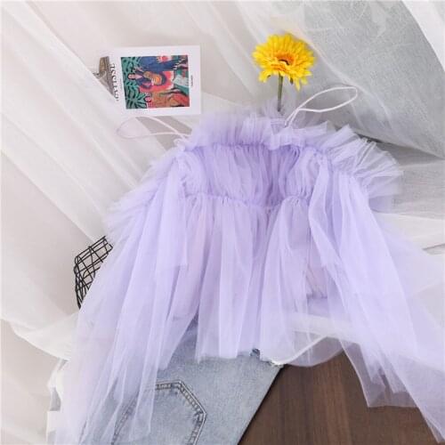 Summer Sexy Slash Neck Spaghetti Strap Mesh Shirt Women Summer Strapless Blouse Lady Long Sleeve Ruffle Blouses Short Tops A2091