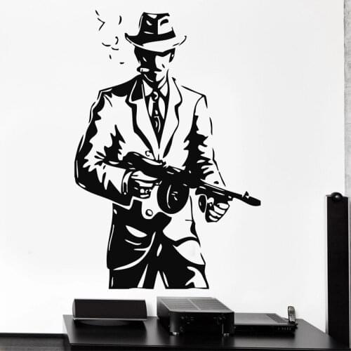 Mafia Wall Sticker Gangster Vinyl Decal Hat Weapons Stickers Thomson Submachine Gun Home Decor Tommy-Gun Boys Bedroom Decoration