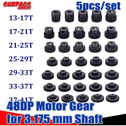 SURPASS HOBBY Pinion Motor Gear 5PCS 48DP 3.175mm 13T 15T 17T 19T 21T 23T 25T 27T 29T 31T 33T 37T Combo Set Black for 1/10 RC