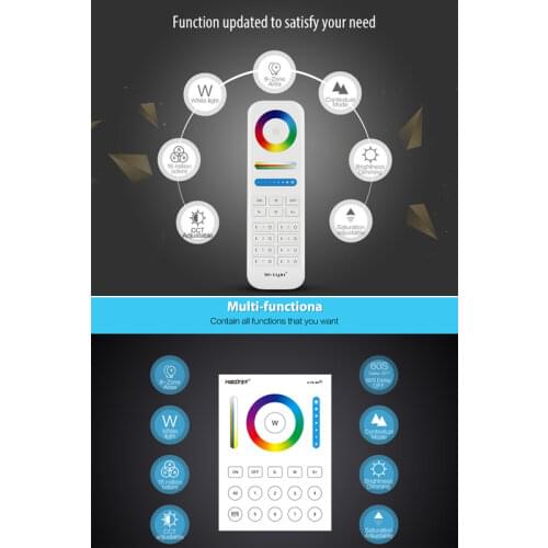Miboxer 2.4G RGB+CCT Dimmer Switch 8 Zone remote 4 Zone Touch Panel Waterproof 5-in-1 LED Strip Light Controller 2.4GHz Gateway