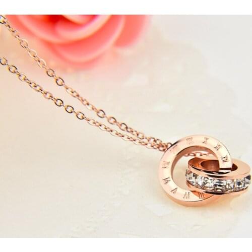 Trendy Stainless Steel Womens Necklace Roman Numerals Pendan Pendant Women Crystal Rose Gold Female Love Brand Jewelry Necklaces