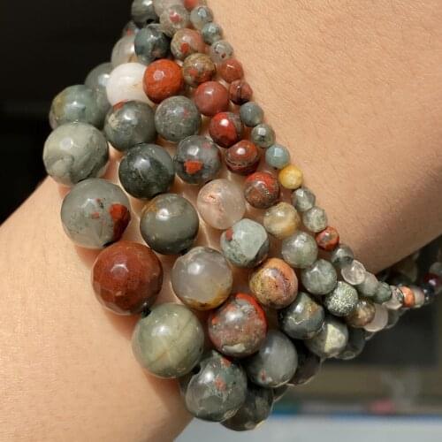 Natural African Bloodstone Faceted Stone Beads 4 6 8 10 12mm Round Loose Beads For Jewelry Making Diy Bracelet Charm Accessories