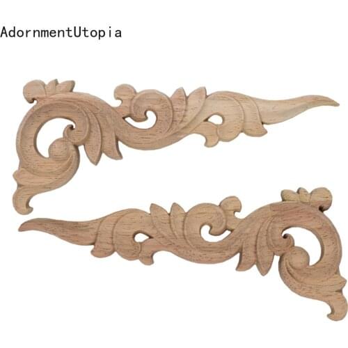 Unpainted Carved Wood Applique Decal Onlay Wooden Mouldings Long Leaves Flower Rubber Wood Corner Furniture Walls Doors Decor