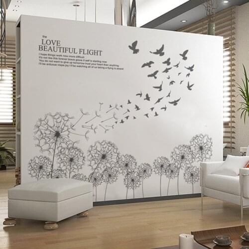 New style flying birds Dandelion wall stickers Vinyl DIY wall decals for Living room Bedroom Childrens room Decoration murals