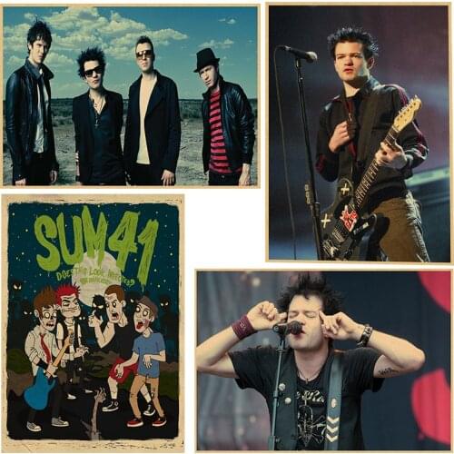 Hot Vintage Poster Sum 41 retro Kraft rock poster painting music band bar restaurant student hostel wall stickers