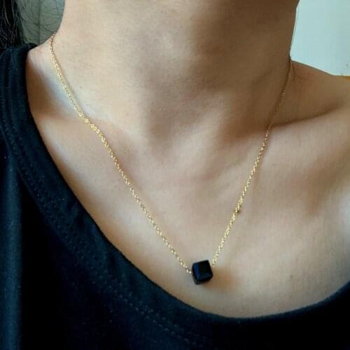 Simple Black Geometric Bead Choker Necklace for Women Men Cute Gold Color Stainless Steel Chain Neck Clavicle Jewelry