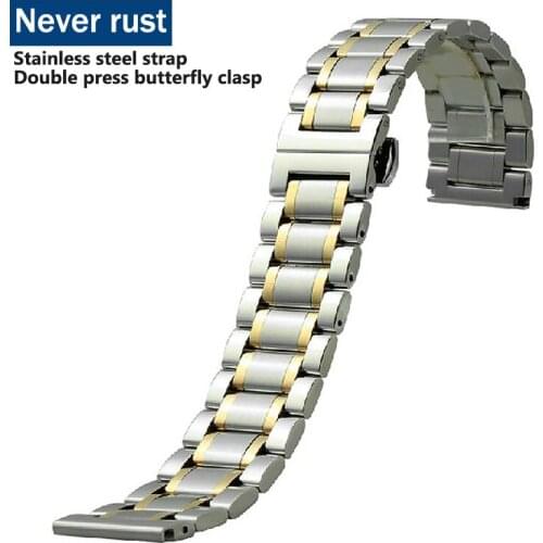 Full Stainless Steel Watch band Silver Rose Gold Strap Butterfly buckle Bracelet Men Women Watchband 18 19 20 21 mm Accessories
