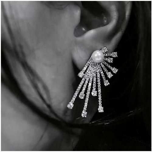 Luxury jewelry for wedding bridal gift micro pave cz line pearl women ladies big studs bling cubic zirconia earring
