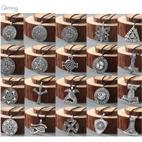 Viking Rune Slavic Necklace Men Raven Zodiac Hammer Compass Pendant fashion Vintage Amulet Jewelry Women Necklaces Male Collier
