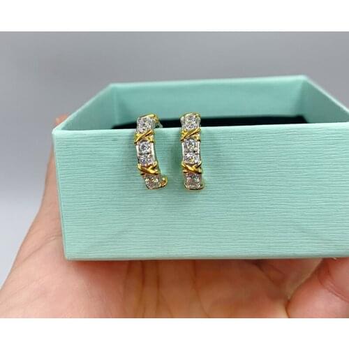 1:1 Tiffon925 Sterling Silver European And American Classic Style Fashion All-Match Cross 16 Zircon Earrings, Gifts For Ladies