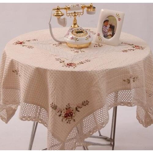 Foreign Trade Cotton Embroidered round Tablecloth, Handmade Ribbon Embroidery Rectangle Tablecloth Pastoral Oval Drape