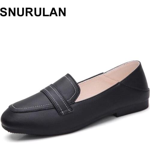 SNURULAN Spring New Single Shoes Womens British Small Leather Shoes College Style Round Head Leather Casual Womens Shoes