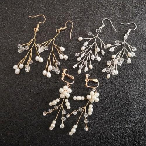 SLBRIDAL Handmade Rhinestones Crystals Freshwater Pearls Wedding Chandelier Earring Dangle Bridal Earring Fashion Women Jewelry