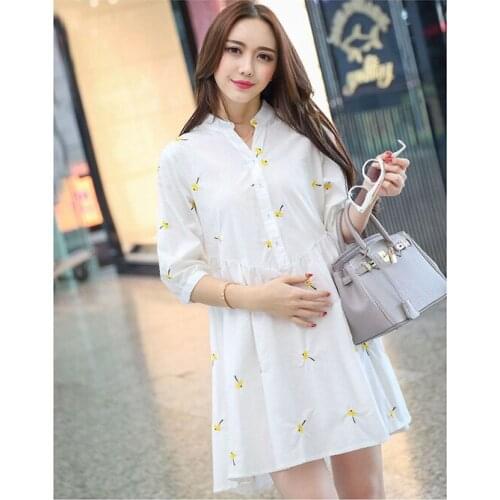 Trend Summer New Women Fashion Personality Cotton Maternity Sweet Embroidery Short Sleeve V-neck Dress Fat Sister