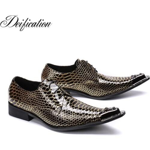 Deification Snake Pattern Printed Genuine Leather Mens Dress Shoes Italian Business Male Oxford Shoes Night Club Men Flats 2019
