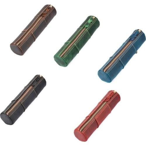 Retro Zippered Pen Pouch Vintage Leather Pen Bag Retro Coin Purse Excellent Gift for Teachers Women Men Students Friend