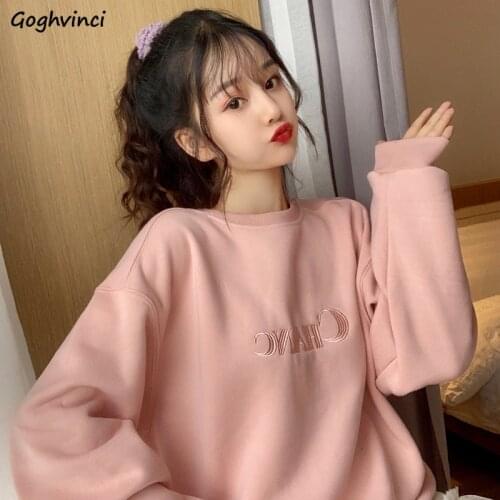No Hat Hoodies Women Letter Embroidery Pink Hoodie Chic Ins O-neck Girls Sweet Kawaii Fashion All-match Harajuku Streetwear New