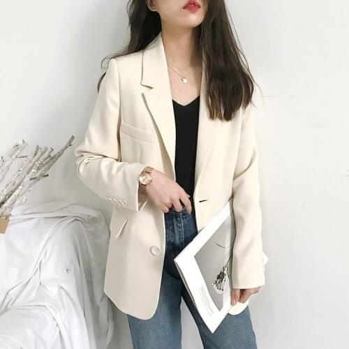Women Korea Loose Blazers Beige Black England Style Office Lady Work Suits 2021 Woman Spring Autumn Single Breasted Blazers New