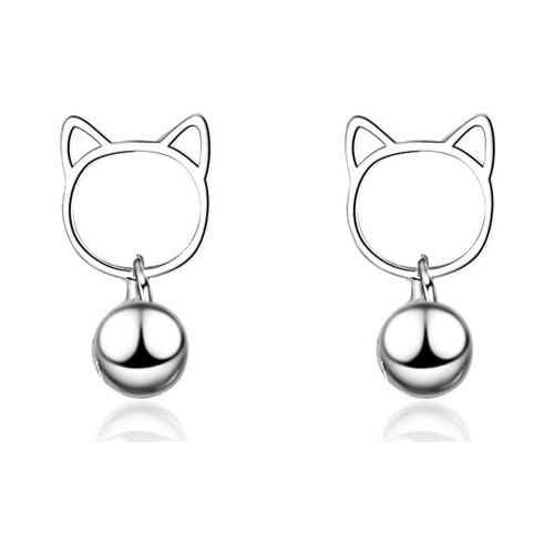 KOFSAC New Fashion 925 Sterling Silver Stud Earring Simple Cute Cat Head Earrings For Women Valentines Day Party Jewelry Gifts