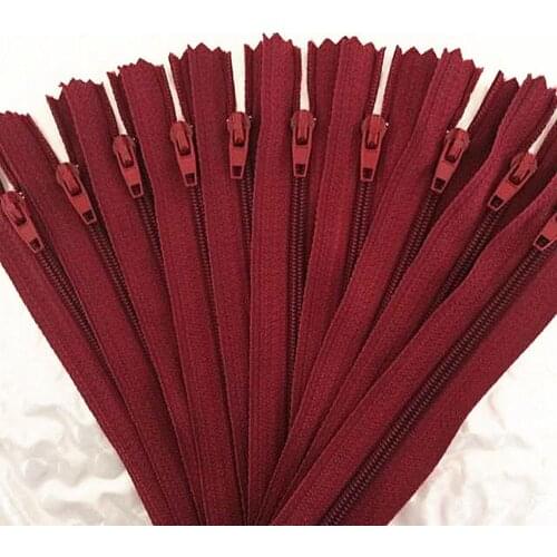 10 pieces. 55cm (22inch) Wine red nylon coil, zipper, tailor, crafter and fgdqrs