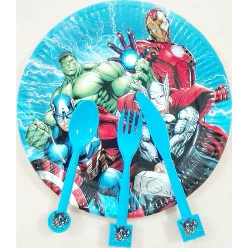 10pc knife+10pc spoon +10pc Plastic Fork Avengers Cartoon Theme birthday Superhero Party Supplies And Event Party Decoration