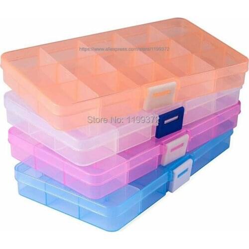 100pcs 15 grids Plastic Jewelry Box Movable Dividers Adjustable Compartment Organizer Small Things Container Tool Containers