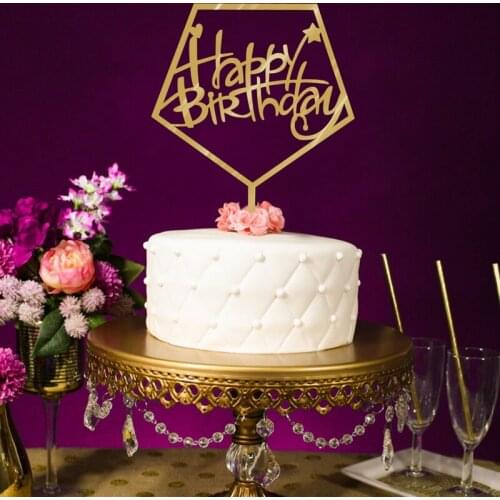 100pcs/lot Creative Golden happy birthday design wedding cake inserted card Wedding birthday Cake Topper Party Cake Decorations