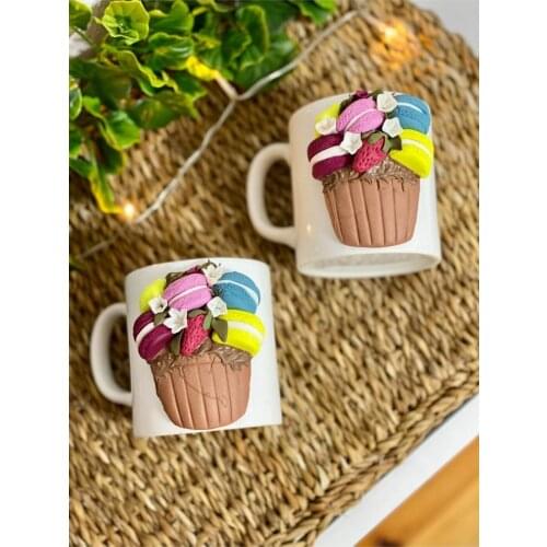 2 Pcs Polymer Clay Special Design Macaron Model Mugs Coffee Tea Drinks Decorative Handmade Cute Drinkware Creative Design