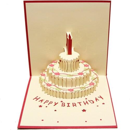 4 pieces/lot) Happy Birthday Card 3D Pop Up Birthday Cake Greeting Cards With Envelope For Party Decoration Gift Souvenir C7003