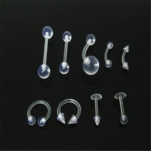 2pcs/lots Acrylic Transparent Navel Ring Eyebrow Nail Tongue Barbell Nose Ring Body Piercing For Women Men Body Jewelry Piercing
