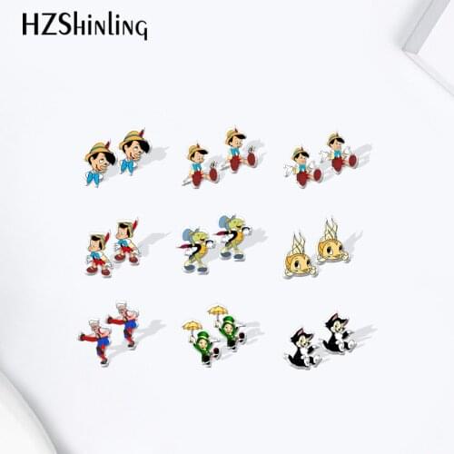 Pinocchio cartoon Pattern Acrylic Stud Earrings Resin Epoxy Ear Jewelry