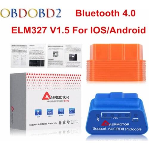 New Aermotor ELM327 V1.5 Bluetooth 4.0 ELM 327 1.5 BT ODB2 For Android/IOS OBDII Car Diagnostic Tool