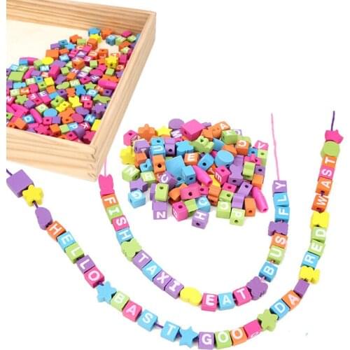 Montessori Beads Educational Wooden Toys For Girls Alphabet Lacing Kindergarten Games Preschool Child Montessori Education Toy