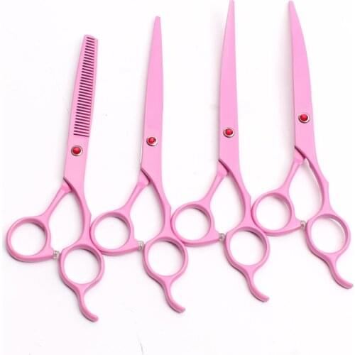 C3100 4Pcs 7" 19.5cm Customized Logo JP 440C Pink Animal Flur Clippers Hairdresser For Dogs Professional Pets Hair Scissors Suit