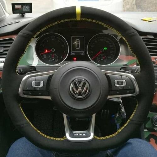 Car Steering Wheel Covers DIY Hand-Stitched Soft Black Suede For Volkswagen Golf 7 MK7 GTI R VW Polo Scirocco 2015 2016