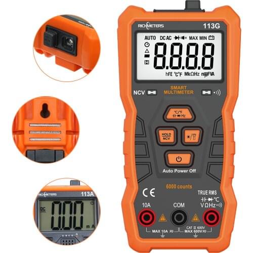 RM113G Digital Multimeter Tester 6000 Counts Automatic AC/DC Voltage Meter Continuity NCV RM113E