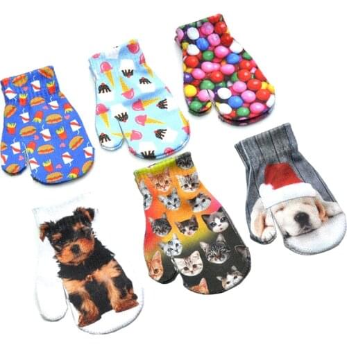 Children Winter Gloves For 1-4years Baby 3D Printed Pattern Small Gloves Cute Cat And Dog Full Finger Knitted Stretch Mittens