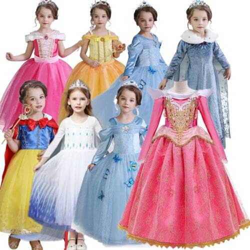 Kids Dress Up For Girls Halloween Cosplay Princess Costume Children Fancy Snow Queen Sequin Party Disfraz Disguise Robe