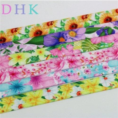 DHK 5/8'' Free shipping flowers sunflower cherry printed Fold Elastic FOE headband headwear hairband DIY decoration OEM B1557