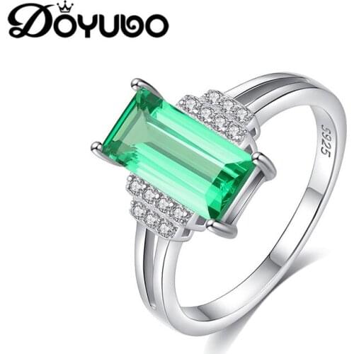 DOYUBO Brand Lady Luxury Green Semi Precious Stone Wedding Jewelry Classical Retangle Green CZ Fashion Wedding Bands Ring VB308