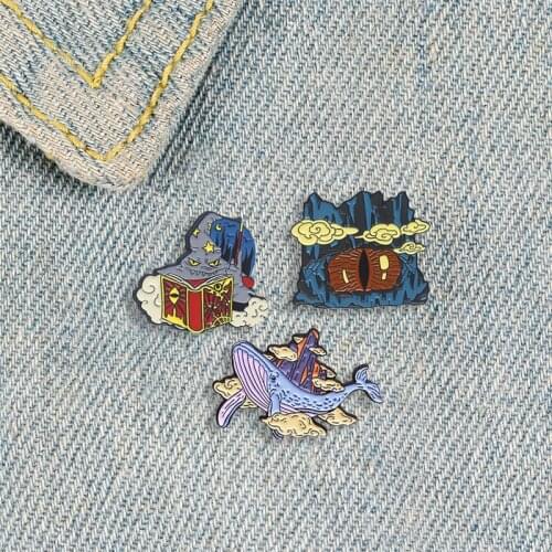 XEDZ Undersea Adventure Wind Enamel brooch Star Cloud Tooth Devil Read Whale Treasure Cave Punk Clothing lapel Pin Jewelry