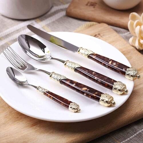 European High-quality Stainless Steel Dinner Tools Fork Knife Dessert Scoop Gift Box Italy Western Food Dinnerware Set 4pcs