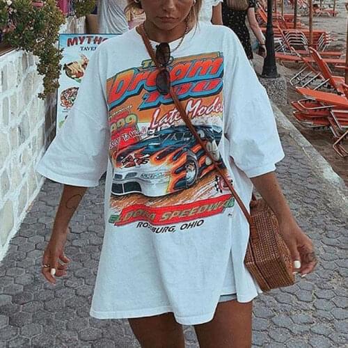 Harajuku White Oversized T Shirt Women 2021 Graphic Tee Shirt Femme Car Letter Print Short Sleeve tops Vintage Streetwear Tshirt