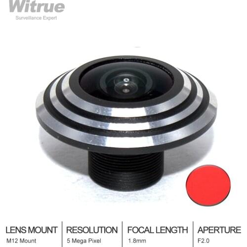 HD Fisheye Lens 5MP 1.8mm M12 Mount F2.0 with 650nm IR filter for Action Security Cameras